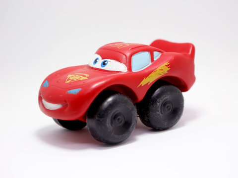 Cars. Lightning MCQUEEN. Toy car for Children. Pixar Cars movie. Red car. Number 95. Rust-eze. Isolated white. Car for toddlers and babies.