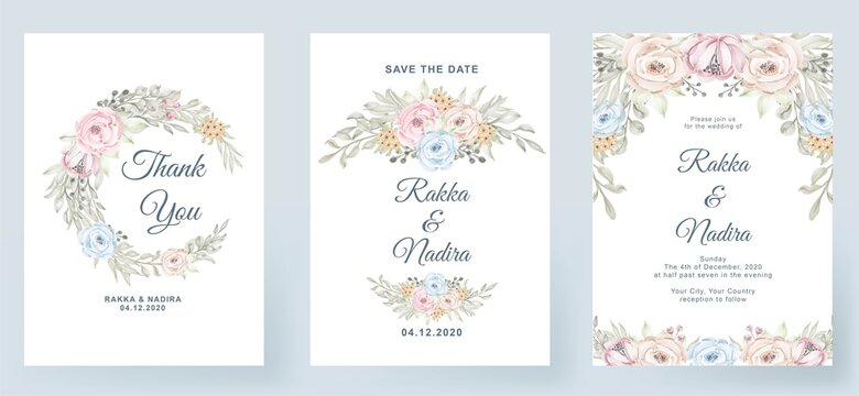 wedding invitation elegant simple simple with rose pastel color pink peach leaf watercolor decoration