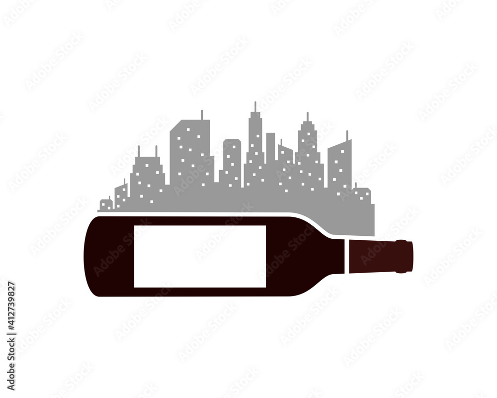 Poster wine bottle with city building on top