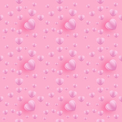 Paper cut seamless pattern with hand drawn red hearts. Colorful doodle hearts on pink background.