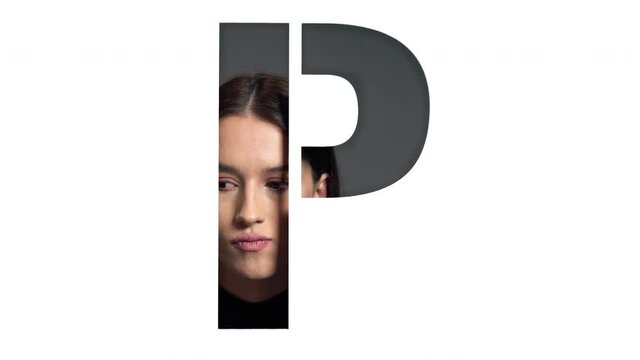portrait of a girl behind stencil letter P. entire alphabet available.