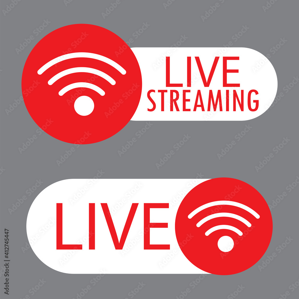 Aufkleber online stream sign. internet broadcast. video streaming design template. live button. stock image. e
