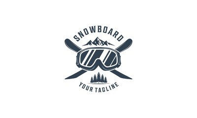ski logo with ski goggles and iceberg illustration