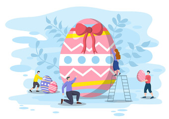 Happy Easter Day Flat Design Illustration Background for Poster, Invitation, and Greeting Card. Rabbit and Eggs Concept.