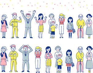 人々　喜ぶ表情と悲しむ表情　セット