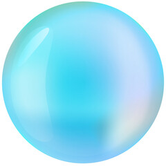 Glass blue ball or precious pearl. Glossy realistic ball, 3D abstract vector illustration highlighted on a white background. Big metal bubble with shadow.