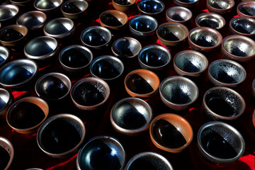 Chinese ceramic teacups piled together
