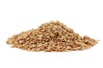 Heap of granola on a white background
