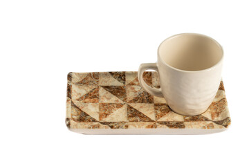 Brown ceramic coffee cup set isolated on the white background.