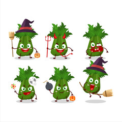 Halloween expression emoticons with cartoon character of celery