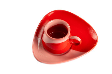 Red ceramic coffee cup set isolated on the white background.