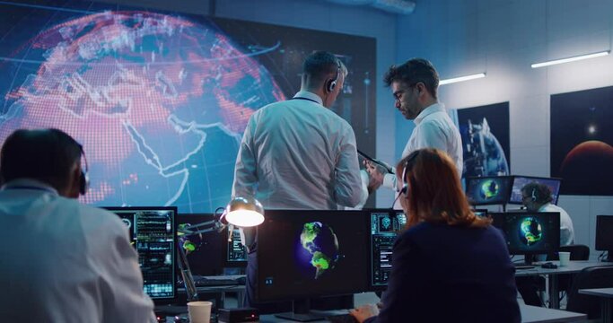 Ecologists discussing global warming in office