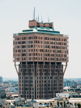 Torre Velasca seen from the roof of Milan Cathedral, Duomo, Milan, Italy