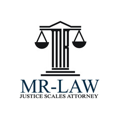 MR lettering attorney pillar mr law scales of justice simbol design exclusive inspiration