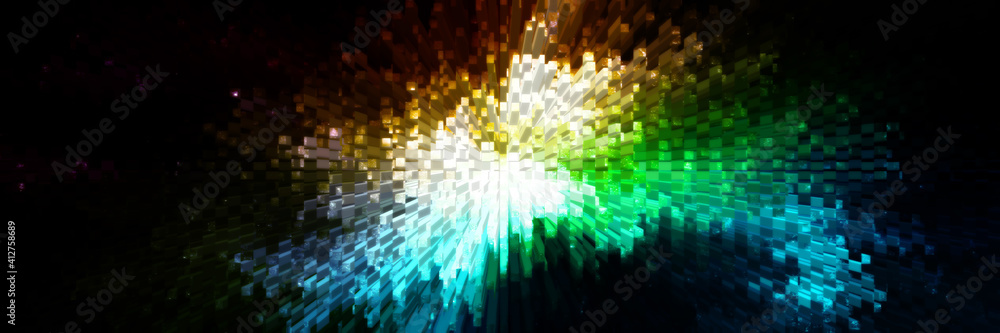 Poster abstract bright background with blue square and pattern