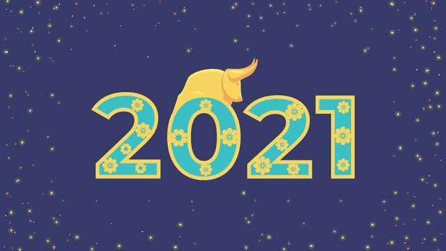 happy chinese new year 2021 number with golden ox
