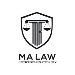 MA lettering attorney pillar ma law scales of justice simbol design exclusive inspiration - obrazy, fototapety, plakaty
