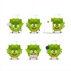 Cartoon character of savoy cabbage with various chef emoticons