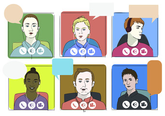 Computer screen while open the conversation program during meeting in quarantine.