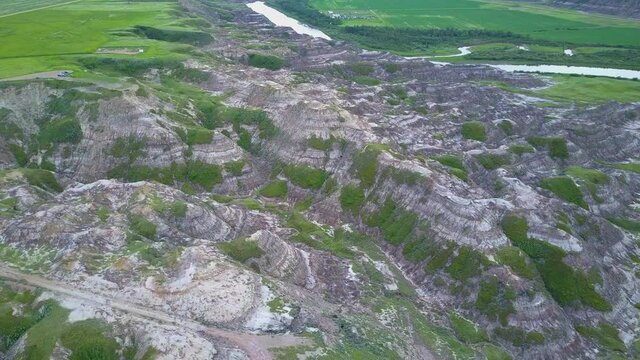 Indescribable grandeur and beauty of natural formations on the ground next to the river and huge plains on the horizon far away