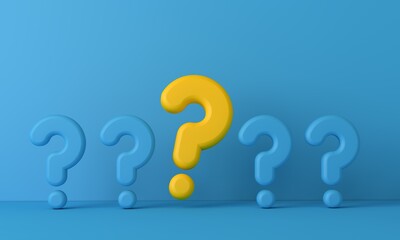 Question mark sign standing out from the crowd. 3D Rendering