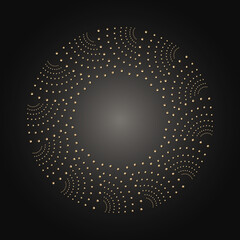 Golden frame with lace ornament in circle on black background. Art deco. Luxury gold round mandala, hand draw design. Ethnic motif. Abstract vector illustration. Template design for invitation