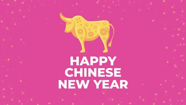 happy chinese new year lettering with golden ox