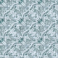 Aegean teal mottled flower linen texture background. Summer coastal living style 2 tone fabric effect. Sea green wash distressed grunge material. Decorative floral motif textile seamless pattern 
