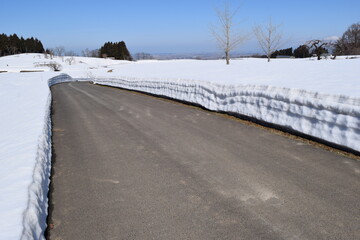 雪国の道路 山形県庄内