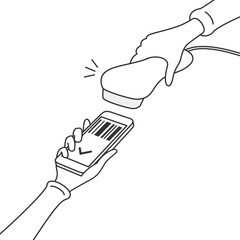 Scan barcode displayed on smartphone with reader. Popular cashless and contactless payment method.