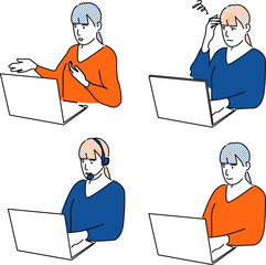 リモートワークで打ち合わせをする女性イラスト