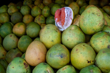 Fresh from the farm pomelos on sale in a public market