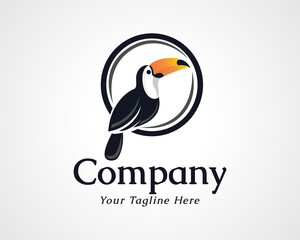 Circle perch toucan bird logo icon symbol design illustration inspiration