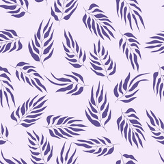 Floral seamless with hand drawn color leaves. Cute spring background. Tropic purple branches. Modern floral compositions. Fashion vector stock illustration for posters, card, fabric, textile