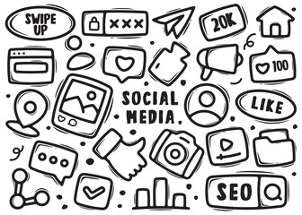 social media hand drawn doodle element vector