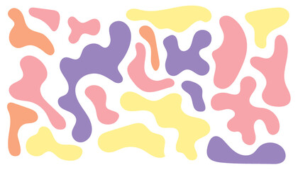 Fototapeta na wymiar Color irregular blob, set of abstract organic shapes. Abstract irregular random blobs. Simple liquid amorphous splodge. Orange blue liquid shapes. Trendy minimal designs for presentations, banners