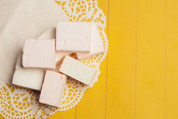 marmalade candy chocolate sweets yellow wooden background dessert