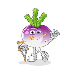 turnip sick with limping stick character. cartoon mascot vector