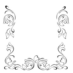 frame 83. decorative frame with stylized flowers, leaves, hearts and vignettes in black lines on a white background