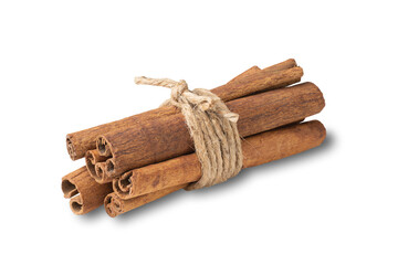 tied rope cinnamon sticks isolated on white background