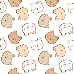 Seamless Pattern with Cartoon Bear Face Illustration Design on White Background