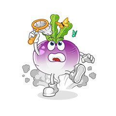 turnip catch butterfly illustration. character vector