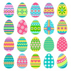 Easter eggs colorful icon  set isolated on white background. Traditional symbol of Easter. Vector flat illustration. Design for card, print, textile, scrapbooking
