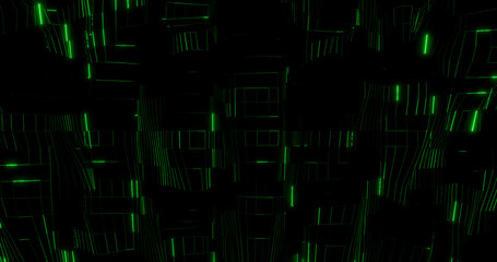 Render with black and green geometric tiles