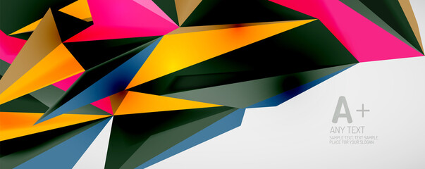 Vector triangle geometric backgrounds. Low poly 3d shape on light backdrop. Vector illustration for covers, banners, flyers and posters and other designs