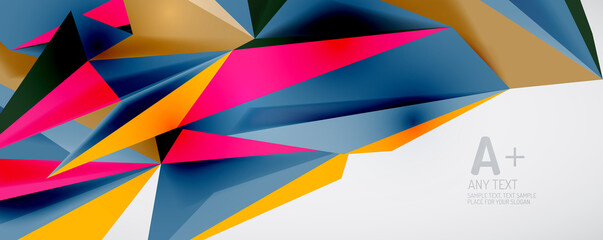 Vector triangle geometric backgrounds. Low poly 3d shape on light backdrop. Vector illustration for covers, banners, flyers and posters and other designs