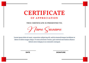Elegant red gradient color certificate template, appreciation for business and education
