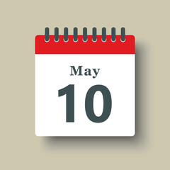 Icon day date 10 May, template calendar page