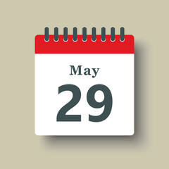 Icon day date 29 May, template calendar page