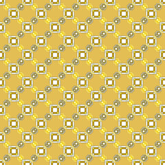 Seamless geometric print of squares and rhombuses in yellow and brown colors. Diagonal pattern on a yellow background.